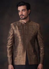 Baroque Black and Gold Prince coat - House Of Arsalan Iqbal