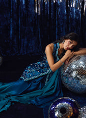 Farah Talib Aziz | Velvet Fete 4 | Pri Prussian Blue Saari Jacket