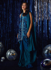Farah Talib Aziz | Velvet Fete 4 | Pri Prussian Blue Saari Jacket