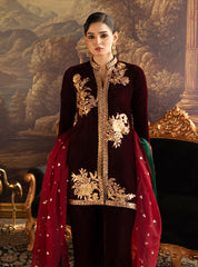 Zainab Chottani | Velura Velvet Edit 25 | Claret Farshi