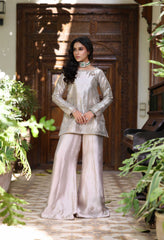 Wahaj M Khan | Nur Festive | Wine Gold Tissue Pallazo
