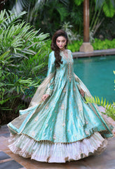 Wahaj M Khan | Nur Festive | Two-Toned Green Sheesha Block Nur Anarkali