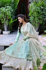 Wahaj M Khan | Nur Festive | Two-Toned Green Sheesha Block Nur Anarkali
