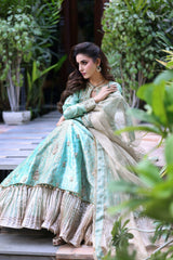 Wahaj M Khan | Nur Festive | Two-Toned Green Sheesha Block Nur Anarkali