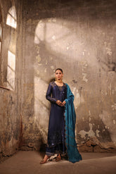 Wahaj M Khan | Banno Wedding Formals | Navy Slit Bano Silk