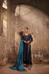 Wahaj M Khan | Banno Wedding Formals | Navy Slit Bano Silk