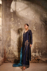 Wahaj M Khan | Banno Wedding Formals | Navy Slit Bano Silk