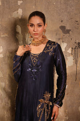 Wahaj M Khan | Banno Wedding Formals | Navy Slit Bano Silk