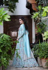 Wahaj M Khan | Nur Festive | Sea Ferozi Sheesha Jacket Nur Set