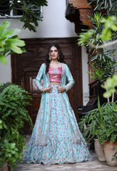 Wahaj M Khan | Nur Festive | Sea Ferozi Sheesha Jacket Nur Set