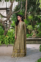Wahaj M Khan | Nur Festive | Muted Antique Olive Kaftan Set