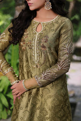 Wahaj M Khan | Nur Festive | Muted Antique Olive Kaftan Set