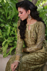 Wahaj M Khan | Nur Festive | Muted Antique Olive Kaftan Set
