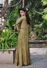 Wahaj M Khan | Nur Festive | Muted Antique Olive Kaftan Set