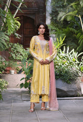 Wahaj M Khan | Nur Festive | Luminous Yellow with Blush Pink Ensemble
