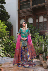 Wahaj M Khan | Nur Festive | Green Blue Gharara Nur Block Set