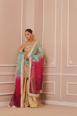 Wahaj M Khan | Banno Formals | GOLD SHEESHA BANO2 PLAZZO SET