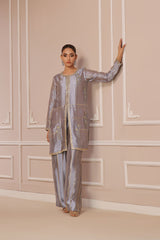 Wahaj M Khan | Banno Formals | PERIWINKLE TONED BANO2 JACKET SET