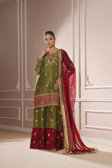 Wahaj M Khan | Banno Formals | DHANI MAROON BANO2 PALLAZZO SET