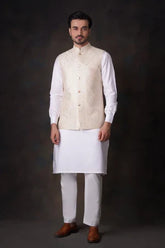 Cream & Gold 2.0 embroidered waistcoat set - House Of Arsalan Iqbal