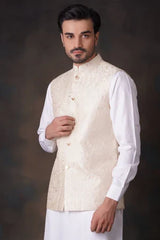Cream & Gold 2.0 embroidered waistcoat set - House Of Arsalan Iqbal