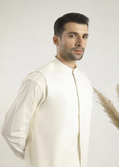 Bosky White Cotton Kurta Trouser & Waistcoat - Men - 3 PC