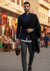 Pashmina Wool Black Winter Shawl FSN12 For Men