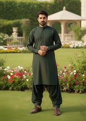 (3 Piece) - Basil Green Suit with Matching Waistcoat