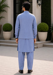 (3 Piece) - Sky Blue Suit with Matching Waistcoat