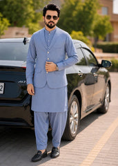 (3 Piece) - Sky Blue Suit with Matching Waistcoat