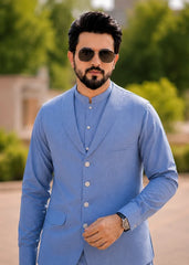 (3 Piece) - Sky Blue Suit with Matching Waistcoat