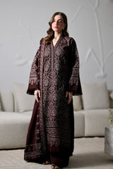 Zaib | CHOCOLATE BROWN LUXURY EMBROIDERED KARANDI 3PCS | Mira I (NEL-26634)