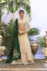 Wahaj M.Khan | Nureh Wedding Formals | Ivory and Jade Lenga Choli