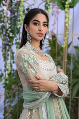 Wahaj M.Khan | Nureh Wedding Formals | Ivory and Mint Green Anarkali