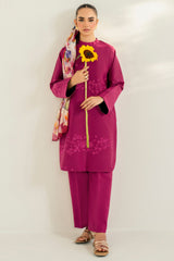 Farasha | Thread Lines Embroidered | Fuchsia Fern