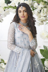 Wahajmkhan | Eden wedding Formals | ICE BLUE ANARKALI WITH FRILL LENGA