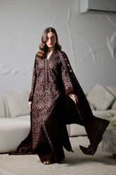 Zaib | CHOCOLATE BROWN LUXURY EMBROIDERED KARANDI 3PCS | Mira I (NEL-26634)