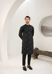 Muraqsh Black Motif Embroidered Cotton Kurta Trouser - Men