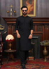 MEN'S JET BLACK CHIKEN KURTA SET - Maqsood Garments