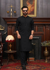 MEN'S JET BLACK CHIKEN KURTA SET - Maqsood Garments
