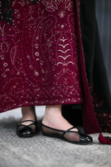 Zaib | BLACK AND MAROON LUXURY EMBROIDERED KARANDI 3PCS | SOON (NEL-26643)