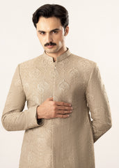 Beige Kurta Trouser with Embroidered Prince Coat - 3PC