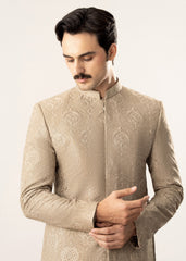 Beige Kurta Trouser with Embroidered Prince Coat - 3PC