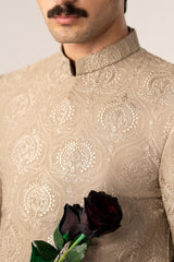 Beige Kurta Trouser with Embroidered Prince Coat - 3PC