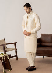 Bosky White Kurta Trouser with Open Embroidered Waistcoat - 3PC