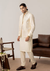 Bosky White Kurta Trouser with Open Embroidered Waistcoat - 3PC
