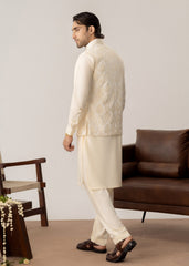 Bosky White Kurta Trouser with Open Embroidered Waistcoat - 3PC