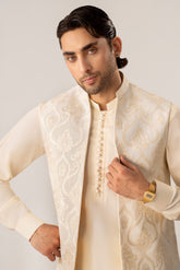 Bosky White Kurta Trouser with Open Embroidered Waistcoat - 3PC
