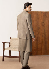 Taupe Kurta Trouser with Embroidered Open Prince Coat - 3PC