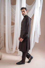 Dark Brown Kurta Shalwar with Suiting Waistcoat - Straight Cut - Men